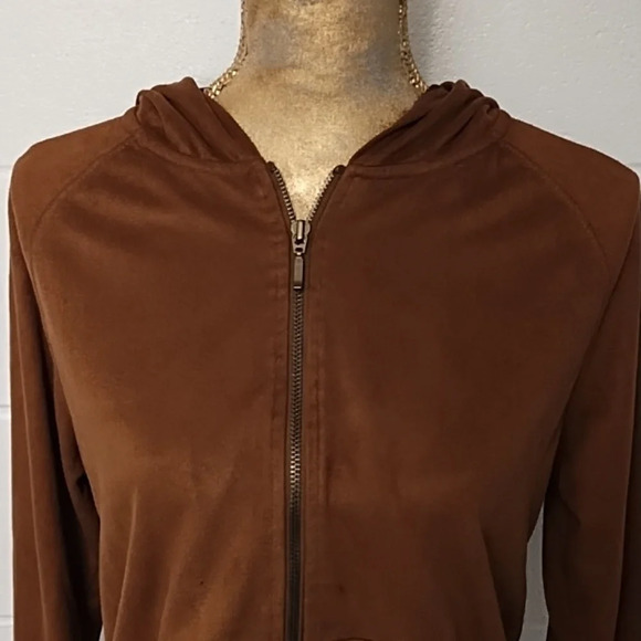 Rusty Brown Soft Comfy Faux Suede Hoodie Zip Front Jacket Med 8/10 - Picture 4 of 11